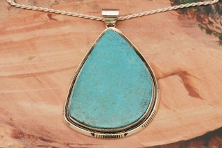 4" Long Genuine Kingman Turquoise Sterling Silver Navajo Pendant